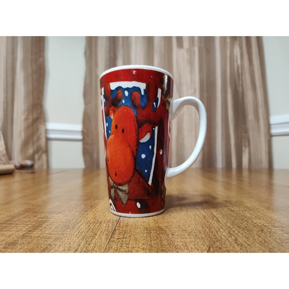 Candy Cane Scented Candle Handmade 16 oz Ceramic Reindeer Christmas Latte Mug